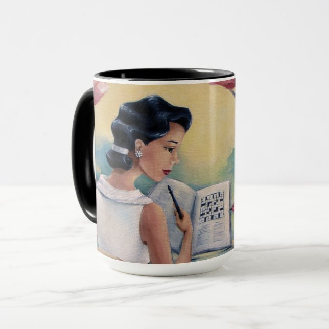 Kreuzworträtsel-Mädchen u. Vogel-Kaffee-Tasse Tasse (Vorderseite Links)