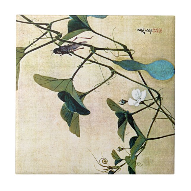 Kricket auf einer Rebe-Japaner Woodblock Kunst Fliese (Vorderseite)