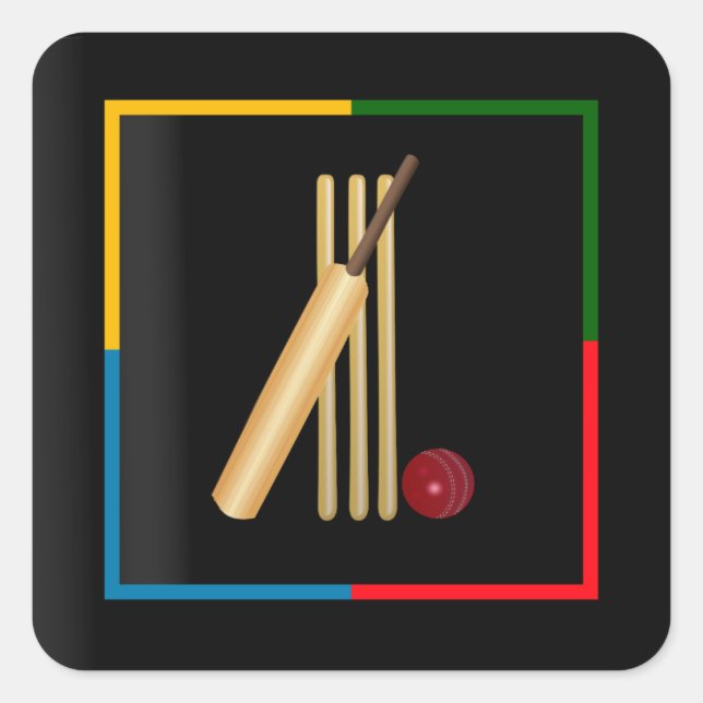 Kricket, Blitz, Fledermaus und buntes Design Quadratischer Aufkleber (Vorderseite)
