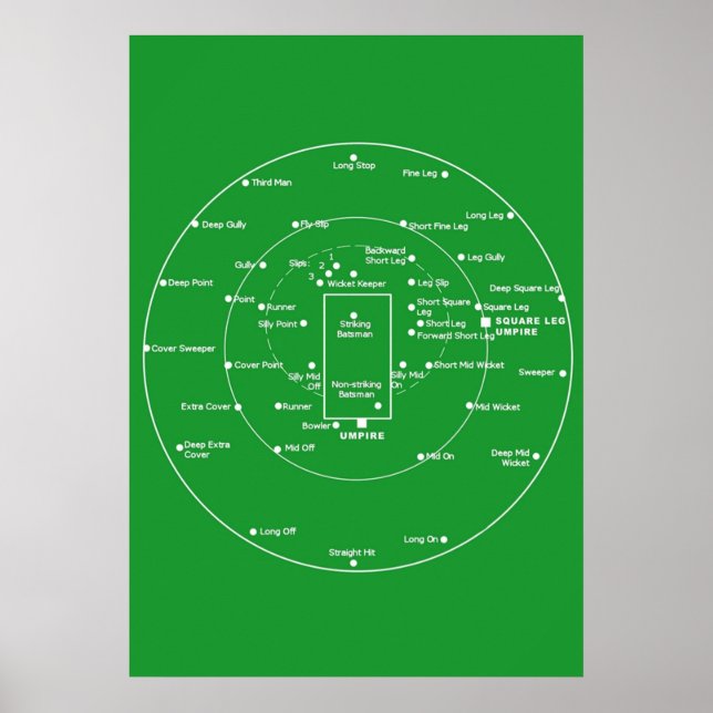 KRICKET PITCH POSITIONS- Fielding Positions Diagra Poster (Vorne)