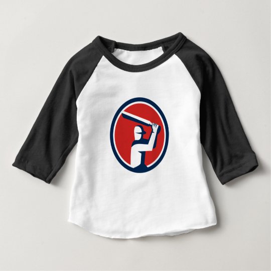 Kricket-Spieler-Schlagen-Kreis Retro Baby T-shirt