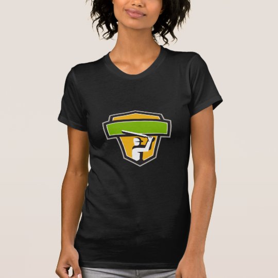 Kricket-Spieler-Schlagen-Wappen Retro T-Shirt