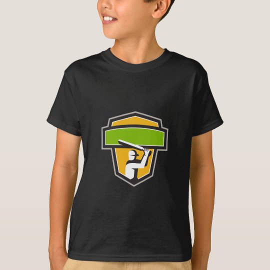 Kricket-Spieler-Schlagen-Wappen Retro T-Shirt