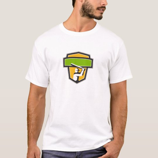 Kricket-Spieler-Schlagen-Wappen Retro T-Shirt