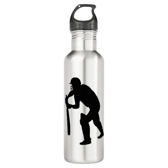 Kricketschläger, Silhouette Edelstahlflasche (Vorderseite)