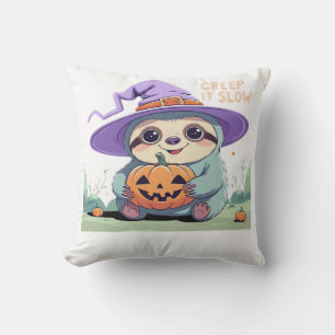 Kriechen Sie es langsam � Süßes Faultier Halloween Kissen