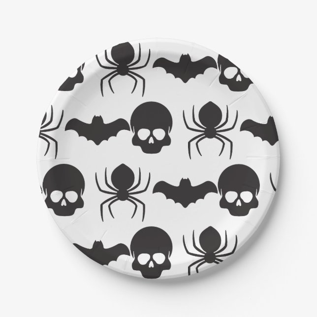 Kriechendes Halloween - Skull, Spione & Bat Pappteller (Vorderseite)