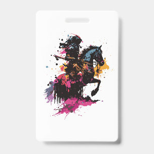 Krieger auf einem Pferd reitend in Aquarell Ausweis