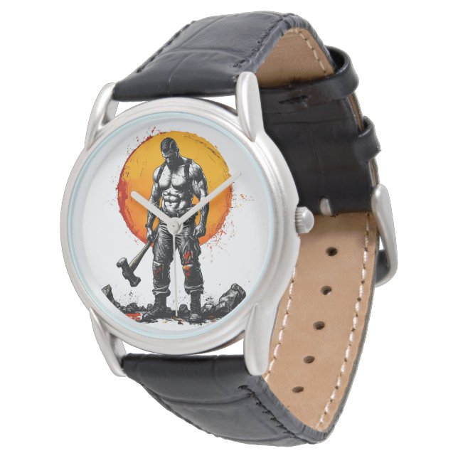 Krieger barbarische mittelalterliche Fantasie Humm Armbanduhr (Schrägansicht)