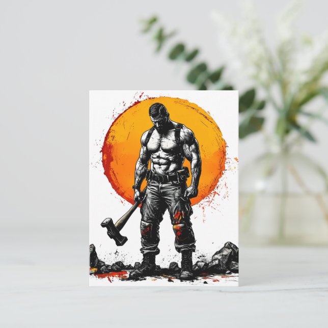 Krieger barbarische mittelalterliche Fantasie Humm Postkarte (Stehend Vorderseite)