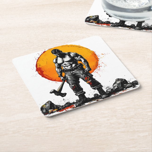 Krieger barbarische mittelalterliche Fantasie Humm Rechteckiger Pappuntersetzer (angewinkelt)