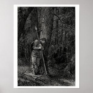 Krieger, der an einem Baum lehnt Poster