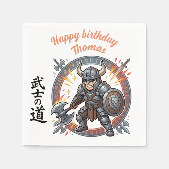 Krieger Kämpfer RPG Ritter Anime Chibi Geburtstag Serviette (Vorderseite)