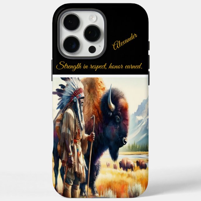 Krieger mit Bison. iPhone 16 Pro Max Hülle (Rückseite)
