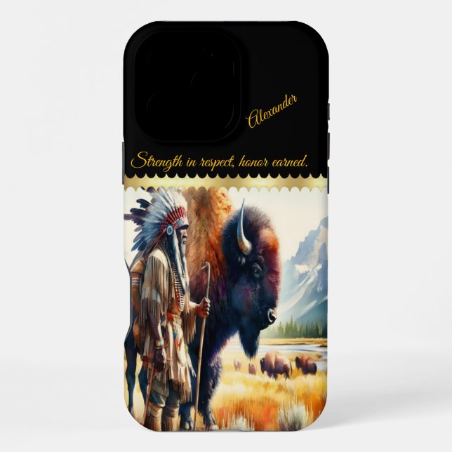 Krieger mit Bison. iPhone 16 Pro Max Hülle (Rückseite)