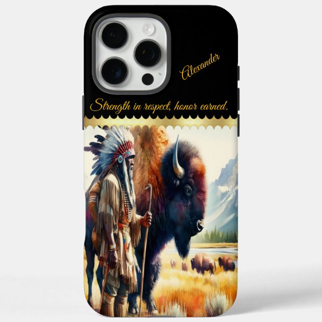 Krieger mit Bison. iPhone 16 Pro Max Hülle (Rückseite)