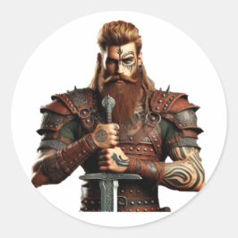 Krieger mit Schwert Runder Aufkleber