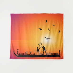 Krieger Petroglyphen-Wikingschiff Wandteppich