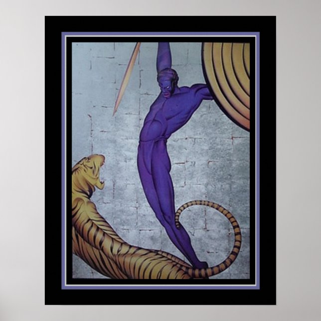 'Krieger & Tiger' Art Deco Print by Major Felten Poster (Vorne)