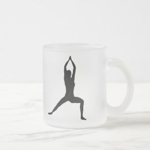 Krieger-Yoga-Pose-Silhouette Schwarzweiss Mattglastasse