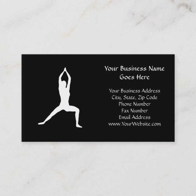 Krieger-Yoga-Pose-Silhouette Schwarzweiss Visitenkarte (Vorderseite)