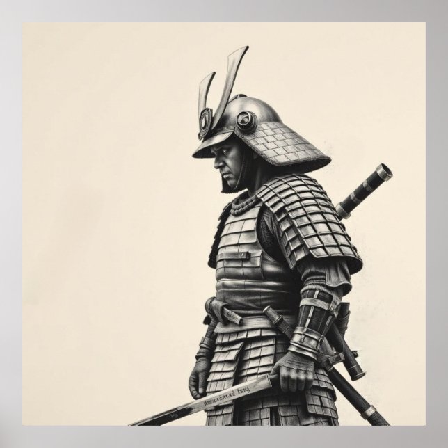 Kriegergeist: Samurai Holzkohlekunst Poster (Vorne)
