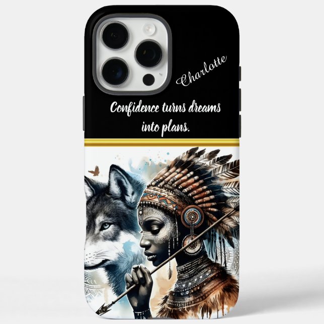 Kriegergeist vereint Wolf und indigene Frauen iPhone 16 Pro Max Hülle (Rückseite)