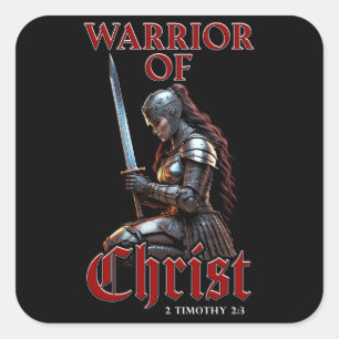 Kriegerin Christi 2 Timothy 2:3 Christlich Quadratischer Aufkleber