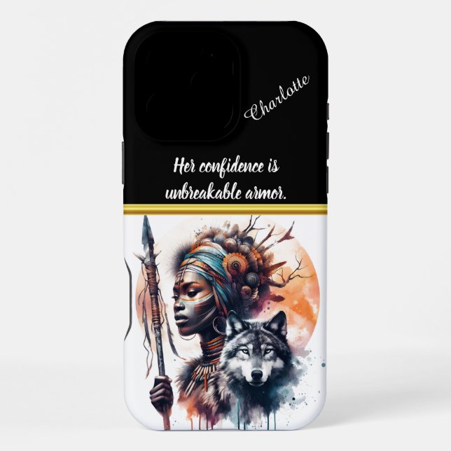 Kriegerin mit Wolfskunst iPhone 16 Pro Max Hülle (Rückseite)