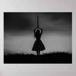 Kriegerische Silhouette unter Sturmfluten Poster