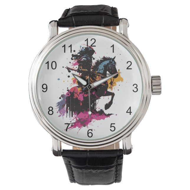 Kriegerreiten in Aquarell Armbanduhr (Vorderseite)