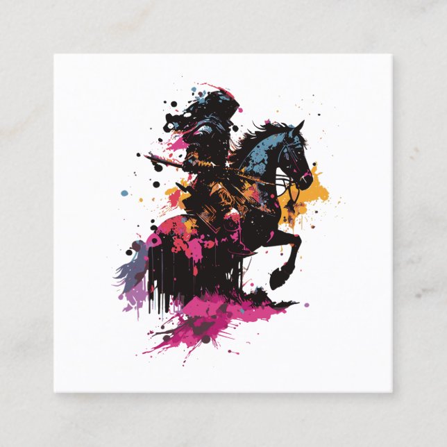 Kriegerreiten in Aquarell Quadratische Visitenkarte (Vorderseite)