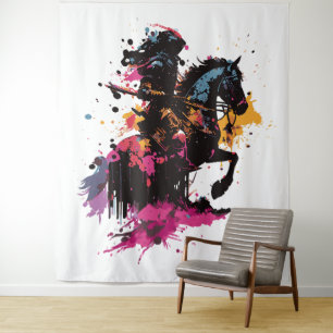 Kriegerreiten in Aquarell Wandteppich