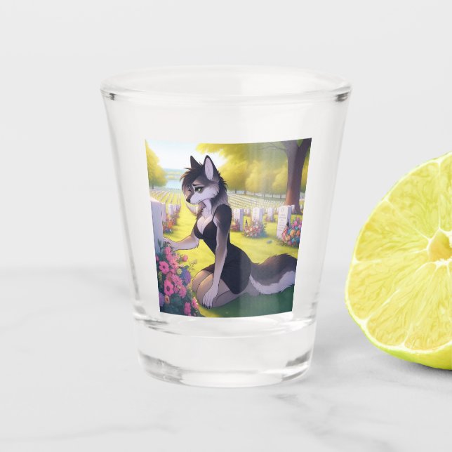 Kriegs-Witwen-Wolf  Schnapsglas (Vorderseite)