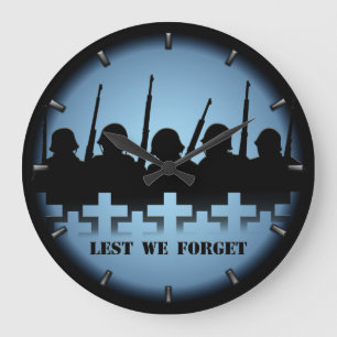 Kriegsdenk-Uhr Lest We Forget Kriegshelden Dekorat Große Wanduhr