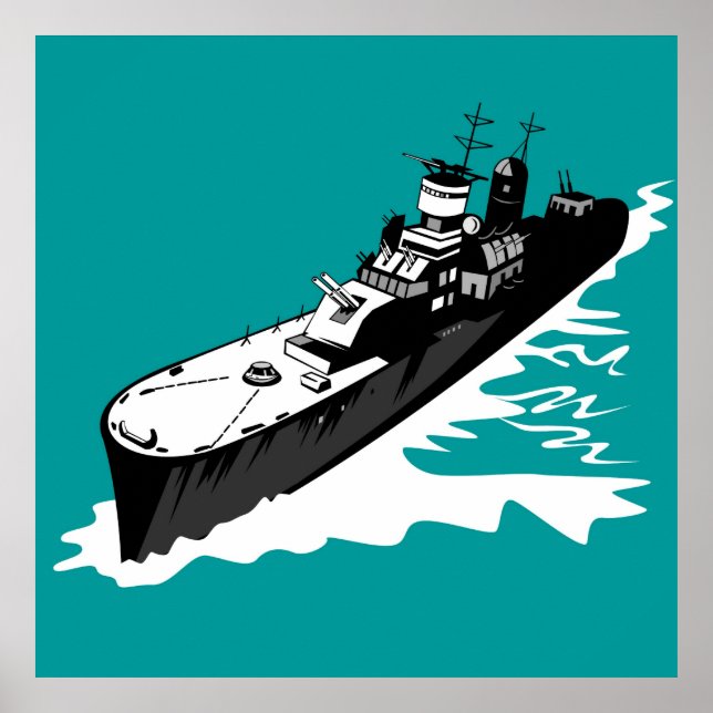 Kriegsschiff der Marine mit Großwaffenplakat Poster (Vorne)