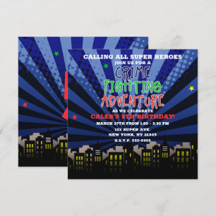 Kriminalitätsbekämpfungs-Abenteuer-Superhelden-Geb Einladung