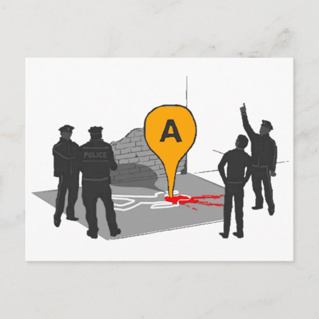 Kriminalitätskarte mit Kontur von Polizei und Körp Postkarte (Vorderseite)