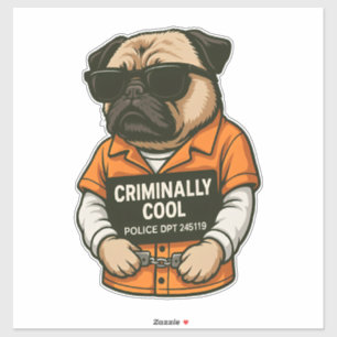 Kriminell Cooler Pug � Lustiges Mugshot-Hunde-Desi Aufkleber