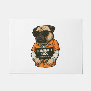 Kriminell cooler Pug � Lustiges Polizeifoto-Hunde- Fußmatte