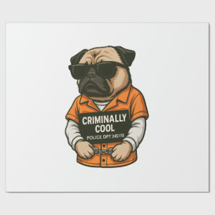 Kriminell Cooler Pug � Lustiges Polizeifoto-Hunde- Geschenkpapier