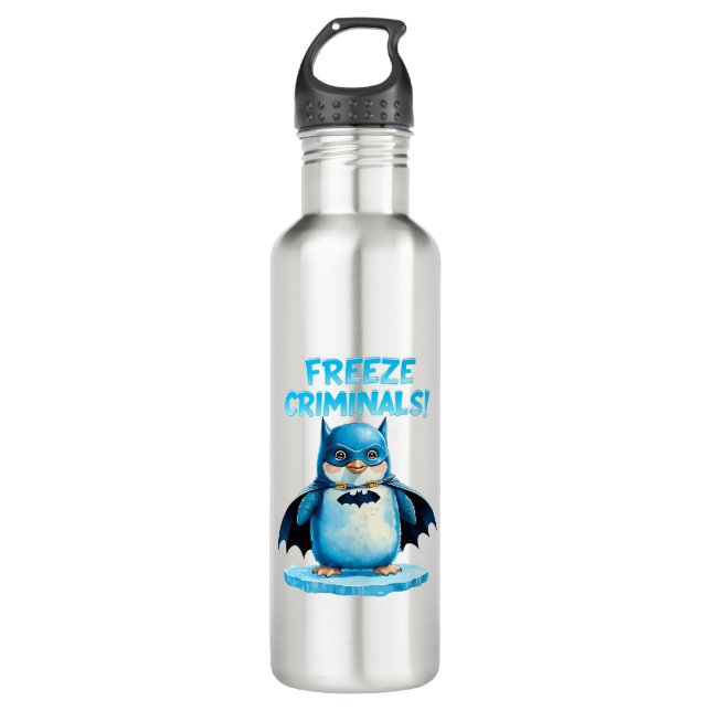 Kriminelle zum Einfrieren - Dunkler Pinguin Edelstahlflasche (Vorderseite)