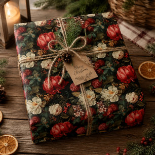 Krimson und Cream Vintage Blumendekoupage Geschenkpapier