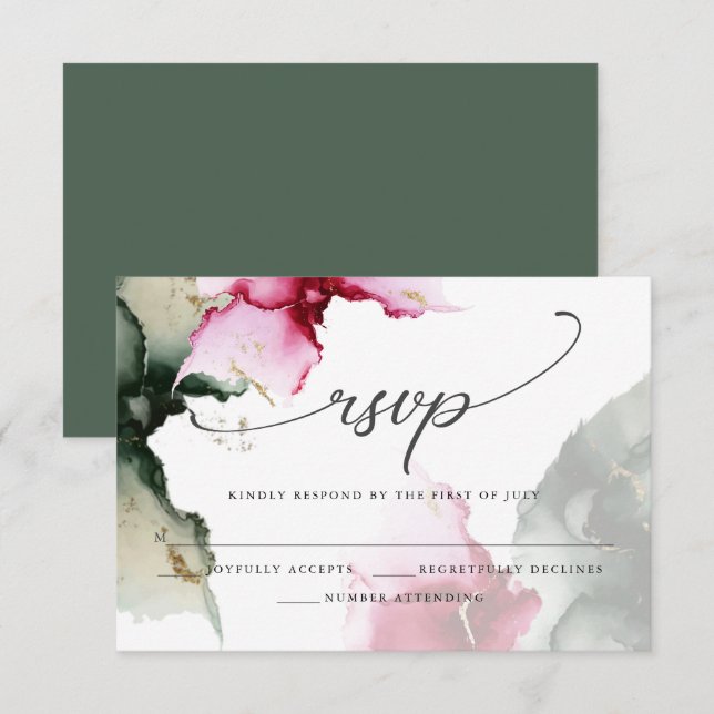 Krimson und Sage Green Watercolor RSVP Karte (Vorne/Hinten)