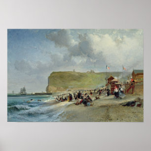 Krinolinen auf dem Strand, Fecamp, 1871 Poster