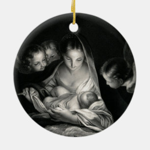Krippe Baby Jesus Jungfrau Mary Angels Schwarz-wei Keramikornament