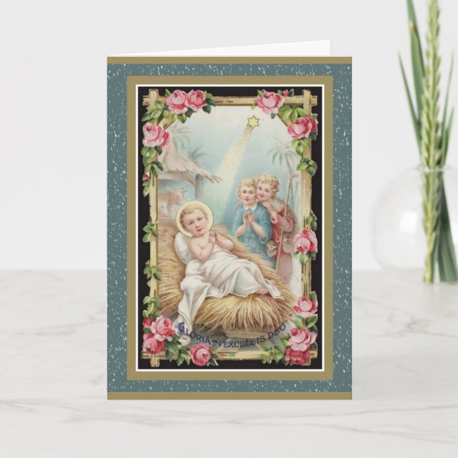 Krippe Baby Jesus Rose Kinder Feiertagskarte (Vorderseite)