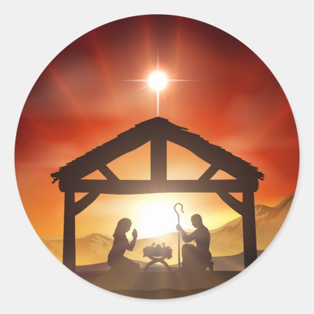 Krippe Christliche Weihnachtslandschaft Runder Aufkleber (Vorderseite)