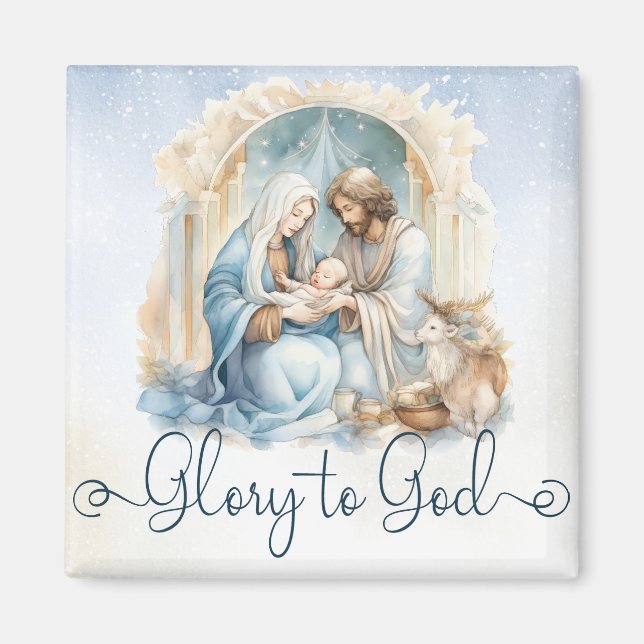Krippe der Wasserfarbe Ruhm zu Gott Weihnachten Magnet (Vorne)