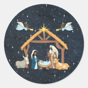 Krippe Dunkle Haut Tone Weihnachten Runder Aufkleber